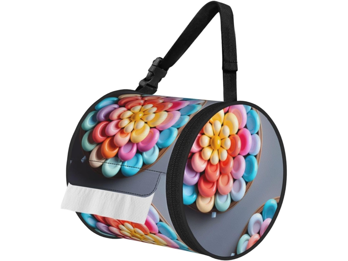 Porta Papel Higiênico Dobrável Com Estampa De Doces Coloridos, Bolsa Para Guardar Rolos De Papel E Alça Ajustável