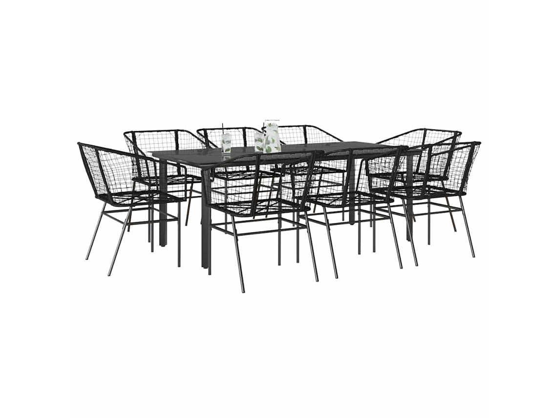 Vidaxl Conjunto De Jantar Jardim 9 Peças Vidro Vime Pe Preto