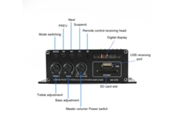 Amplificador De Áudio Mini 12v Ak370 Bt Usb Sd Fm Lcd Controle Remoto 20w+20w Bass Treble