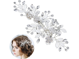 Pieza de Cristal para Cabelo com Pérolas Brilhantes e Pedras de Circonia, Acessórios para Cabelo para Mulheres e Meninas (prateado)