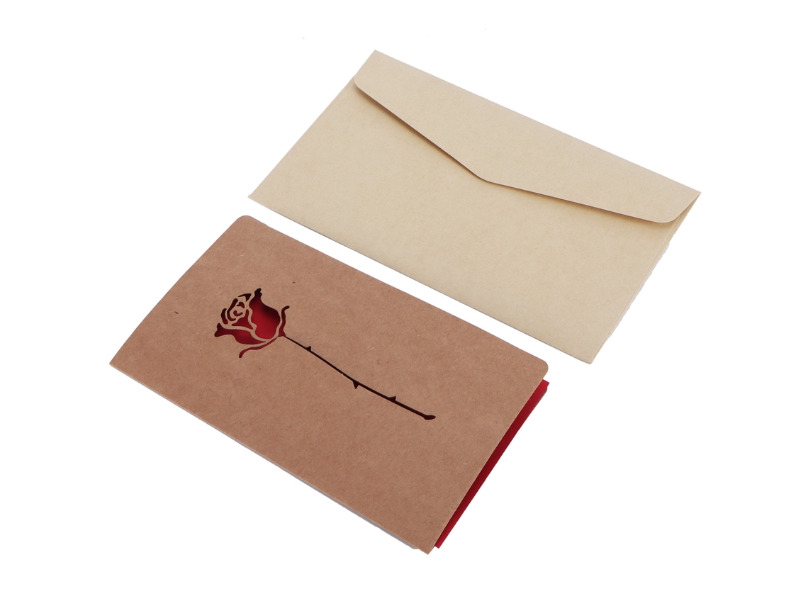 Cartão Aniversário Envelope Papel Kraft Flor Rosa Padrão