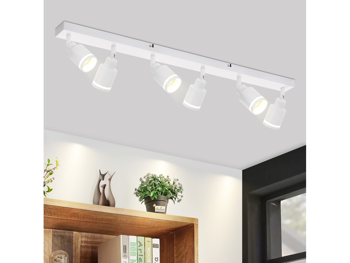 Nettlife Candeeiro De Teto Com 6 Focos Metal Gu10 Branco Moderno Ajustável Para Escritório Quarto E Sala, 25 W, Orientáveis, Para Uso Diário