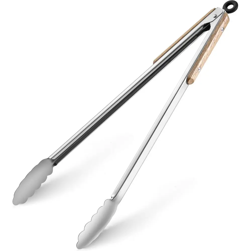 Pinça Para Churrasco De 17 Polegadas – Pinça De Metal Com Trava E Cabos De Carvalho, Pinça De Cozinha Em Aço Inoxidável