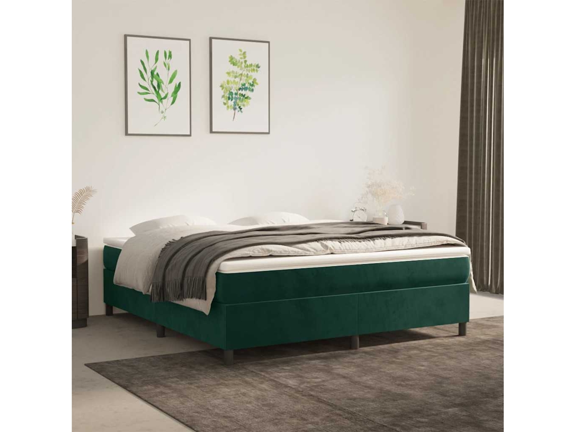 Vidaxl Cama Com Molas/colchão 180x200 Cm Veludo Verde-escuro
