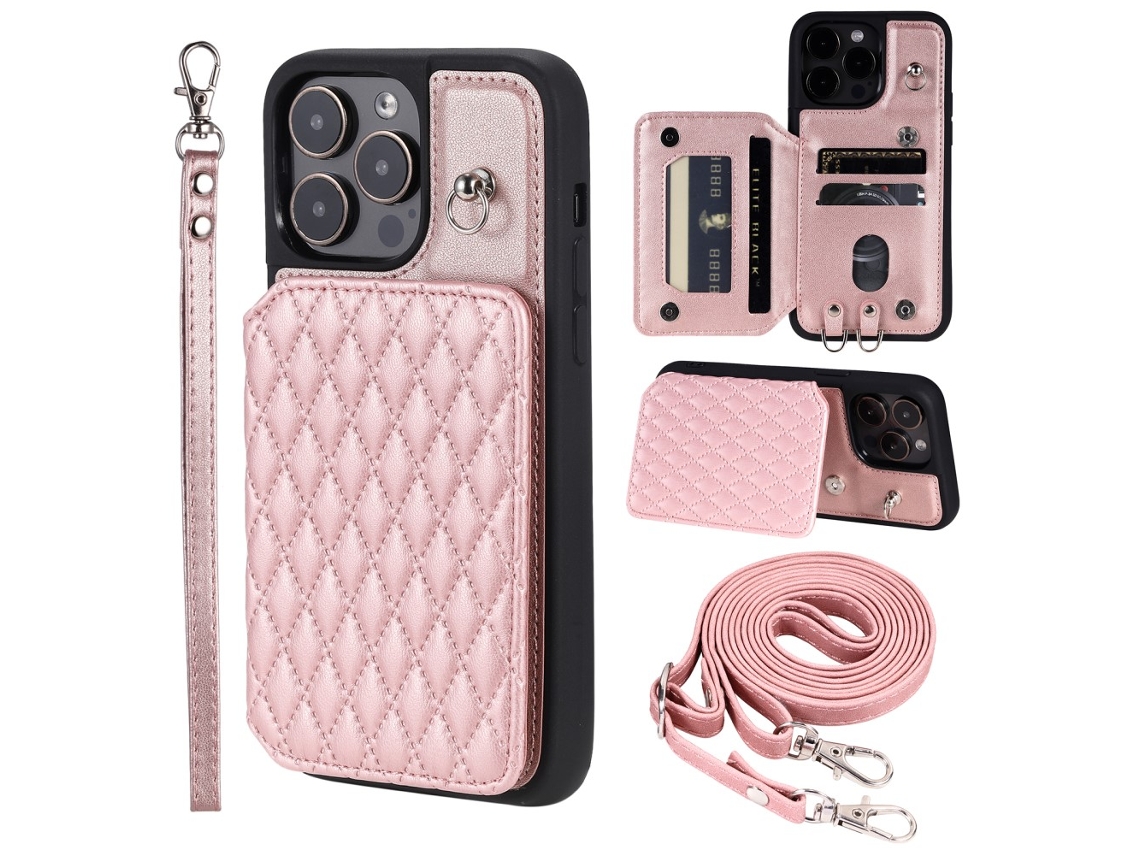 Suporte Casa Bloqueio Rfid Para Iphone 15 Pro Pele Sintética Rosa