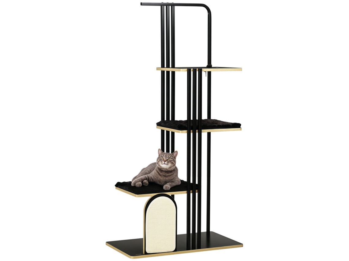 Arranhador para gatos, 3 plataformas, 2 almofadas, parede de arranhão, aço, preta, 85x48x170cm S/MARCA