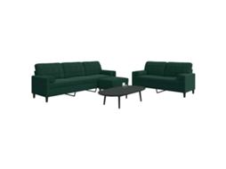 Vidaxl 3 Pcs Conjunto Sofás Com Almofadões E Rolos Veludo Verde-escuro