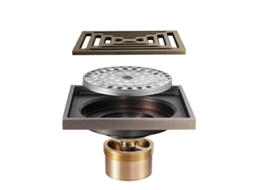 Ralo de Piso Comum para Banheiro e Chuveiro em Latão Bronze Antigo, Ralo de Piso Comum para Pia de Banheiro Familiar, 10×10cm X001