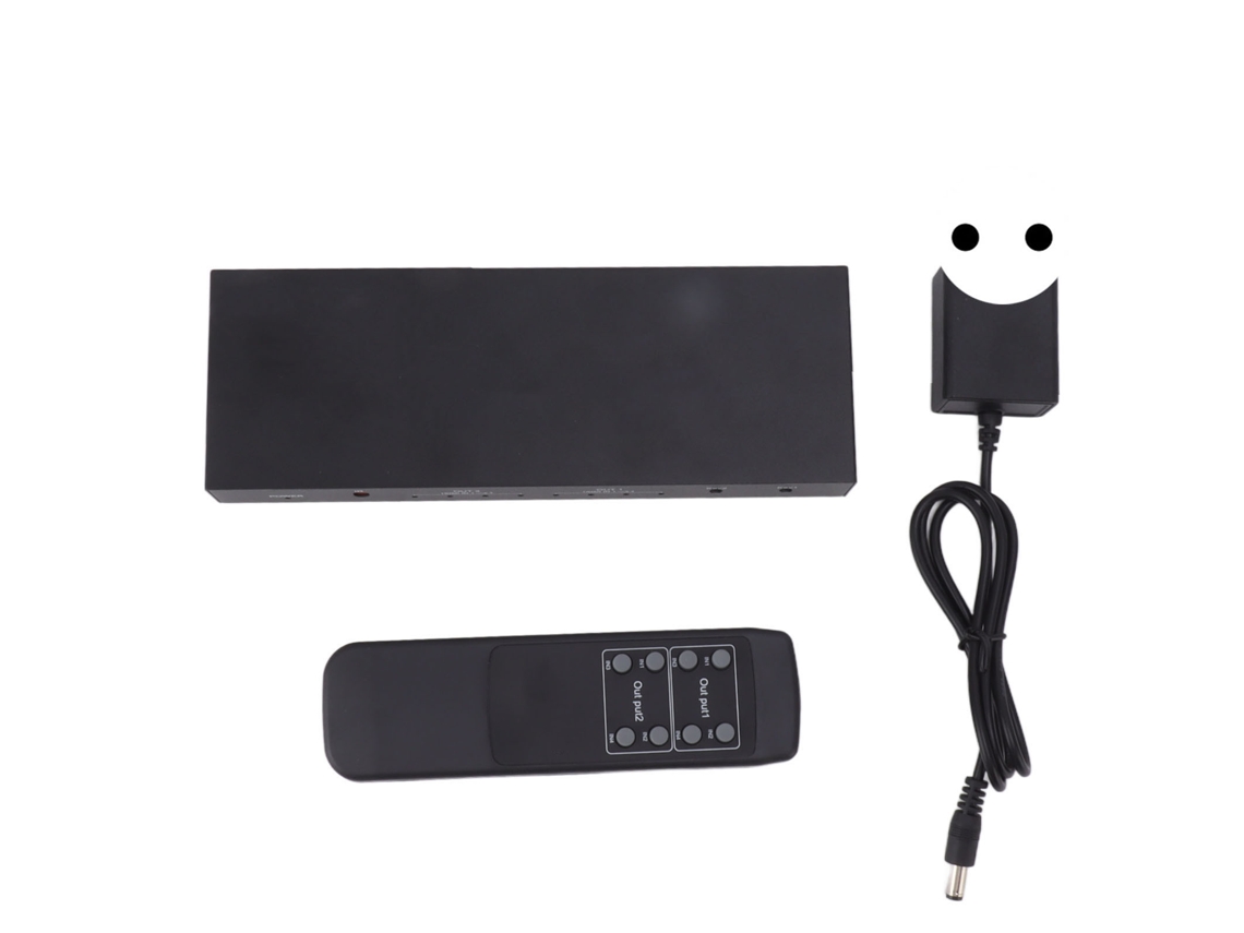 Switcher Matrix 4x2 com Saída HD e Áudio Splitter de Vídeo 4 em 2 para Home Cinema Alumínio 100-240v S/MARCA