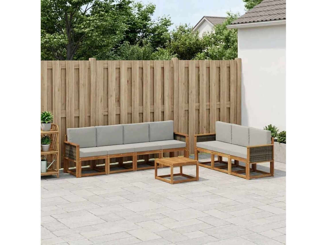 Vidaxl Conjunto De Sofás Para Exterior 7 Pcs Natural E Cinzento-claro