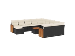 Conjunto de 13 Sofás de Jardim com Almofadões Vime Pe Preto MAISON EXCLUSIVE
