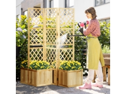 Biombo Para Varanda Resistente Às Intempéries, 133×165cm, 3 Unidades, Divisor Com 4 Canteiros, Jardim, Terraço E Piscina, Natural