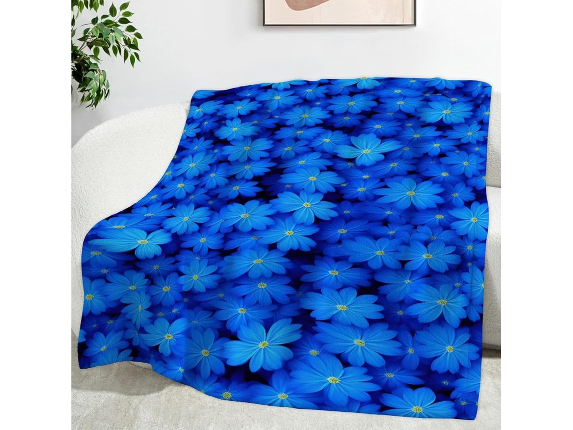 Manta Estilo Campestre com Estampa Floral Azul 150x200 Cm Multifuncional Macia e Aconchegante em Flanela Ideal