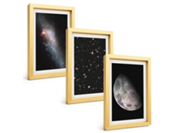 Quadros Decorativos Para Paredeespaço, Galáxia, Estrelas E Lua Moldura Dourada Quadros Para O Escritório Espelharte (3 Peças 20x30 Cm)