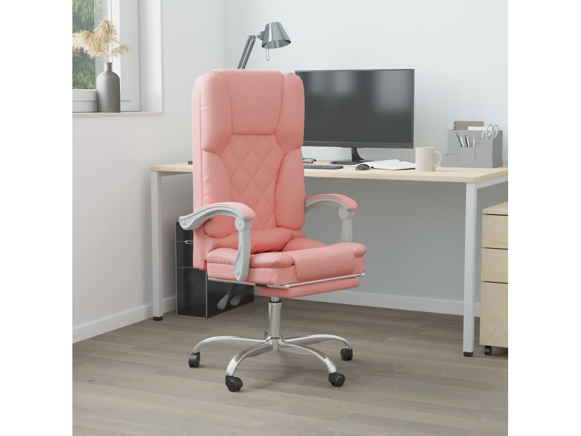 Vidaxl Cadeira Escritório Massagens Reclinável Couro Artificial Rosa