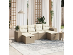 Vidaxl 6 Pcs Conjunto De Sofás P/ Jardim Com Almofadões Vime Pe Bege