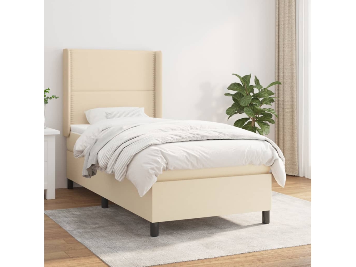 Vidaxl Cama Com Molas/colchão 90x190 Cm Tecido Cor Creme