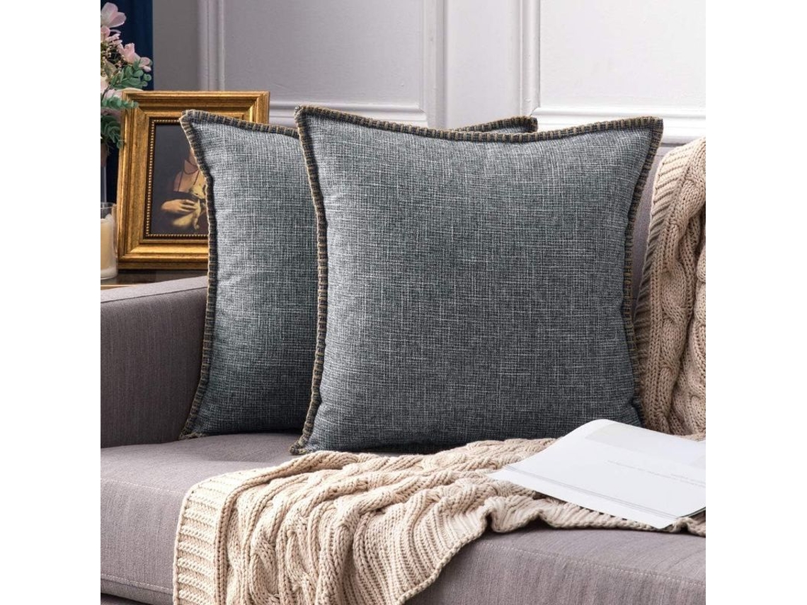 2026-2 Capas De Almofada Decorativas De Linho Com Cordão, 45x45 Cm, Cinza Claro, Para Sofá E Quarto