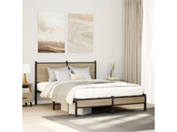 Vidaxl Estrutura De Cama Sem Colchão 140x190 Cm Metal Carvalho Sonoma