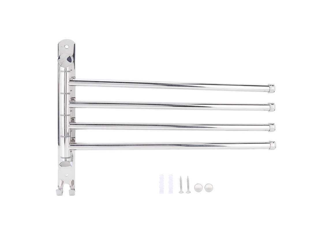 Rack De Toalhas De Parede Rotação 4 Varetas Aço Inox