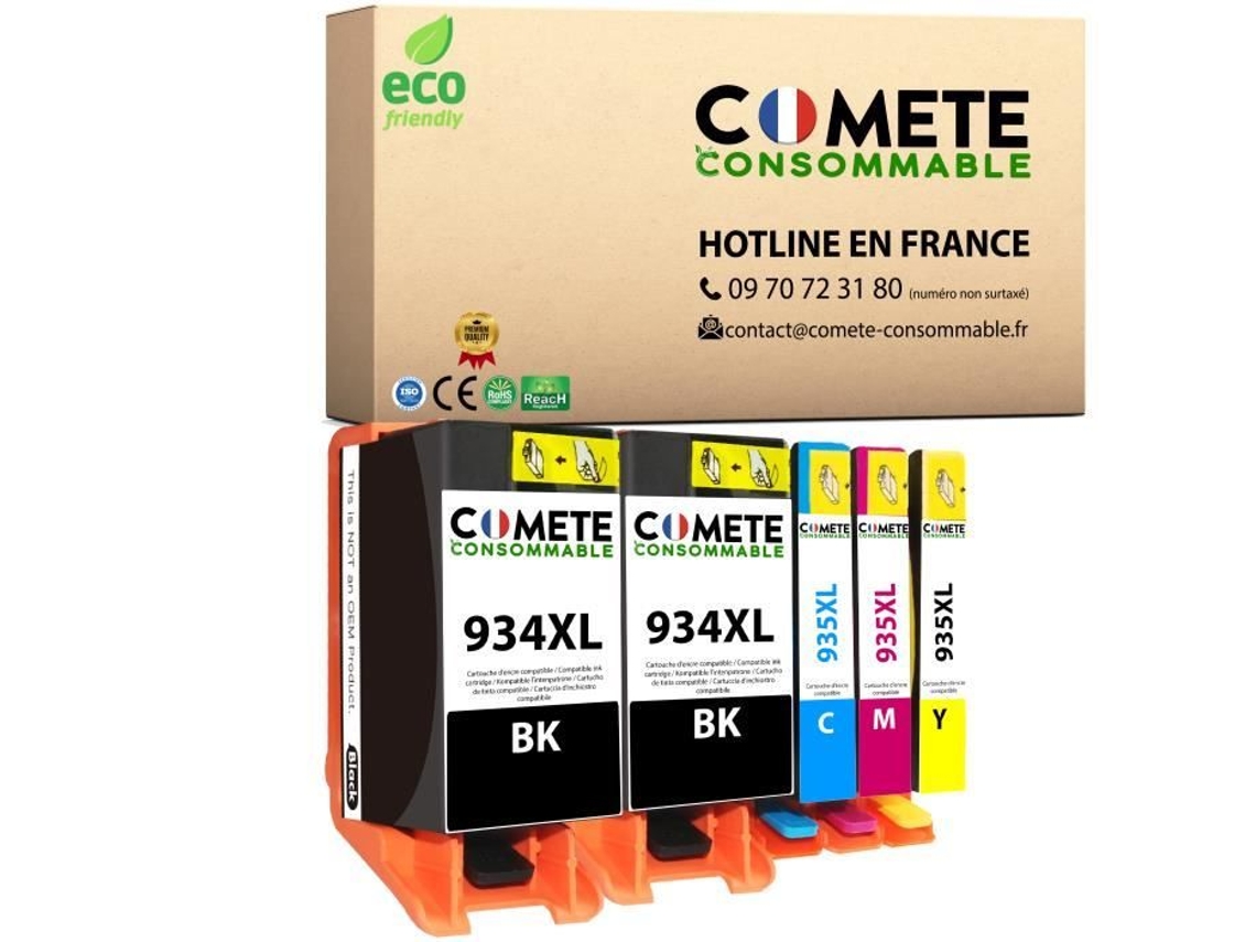 934Xl 935Xl 5 Cartuchos de Tinta Compatíveis com Impressoras Hp Officejet 6812 6815 6820 6822 Hp Officejet Pro 6230 6235 6239 6830 COMETE CONSOMMABLE