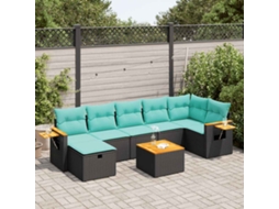 Vidaxl 8 Pcs Conjunto Sofás De Jardim Com Almofadões Vime Pe Preto