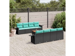 Vidaxl Conjunto De Sofá De Jardim De 9 Peças Com Almofadas Em Rattan Sintético Preto