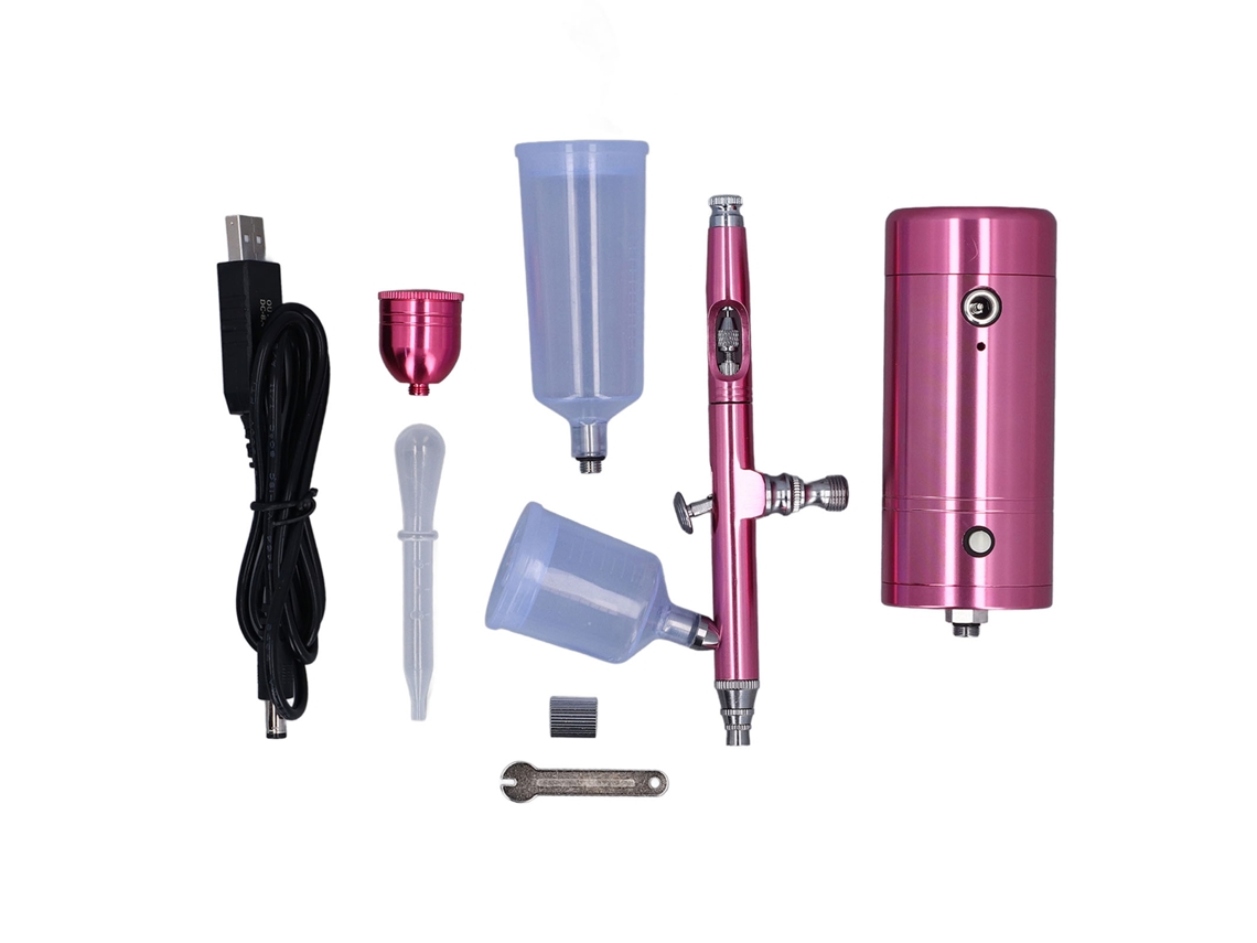 Kit de aerógrafo portátil recarregável com compressor para pintura, arte, maquiagem, decoração e aplicação de adesivos de mamilo.