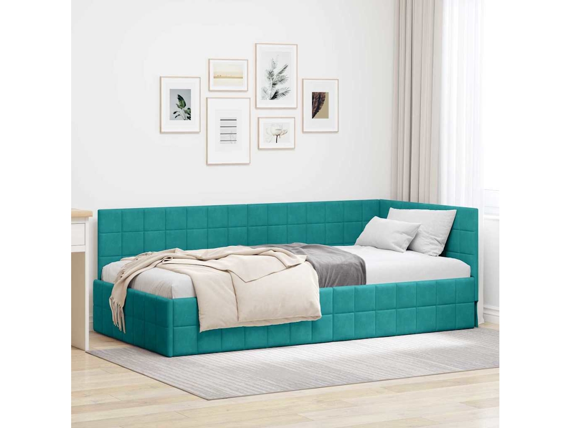 Vidaxl Estrutura De Cama De Canto Turquesa 90 Cm X 190 Cm Veludo