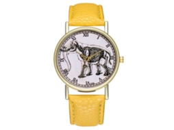 Relógio de quartzo amarelo com estampa de elefante para homens e mulheres.