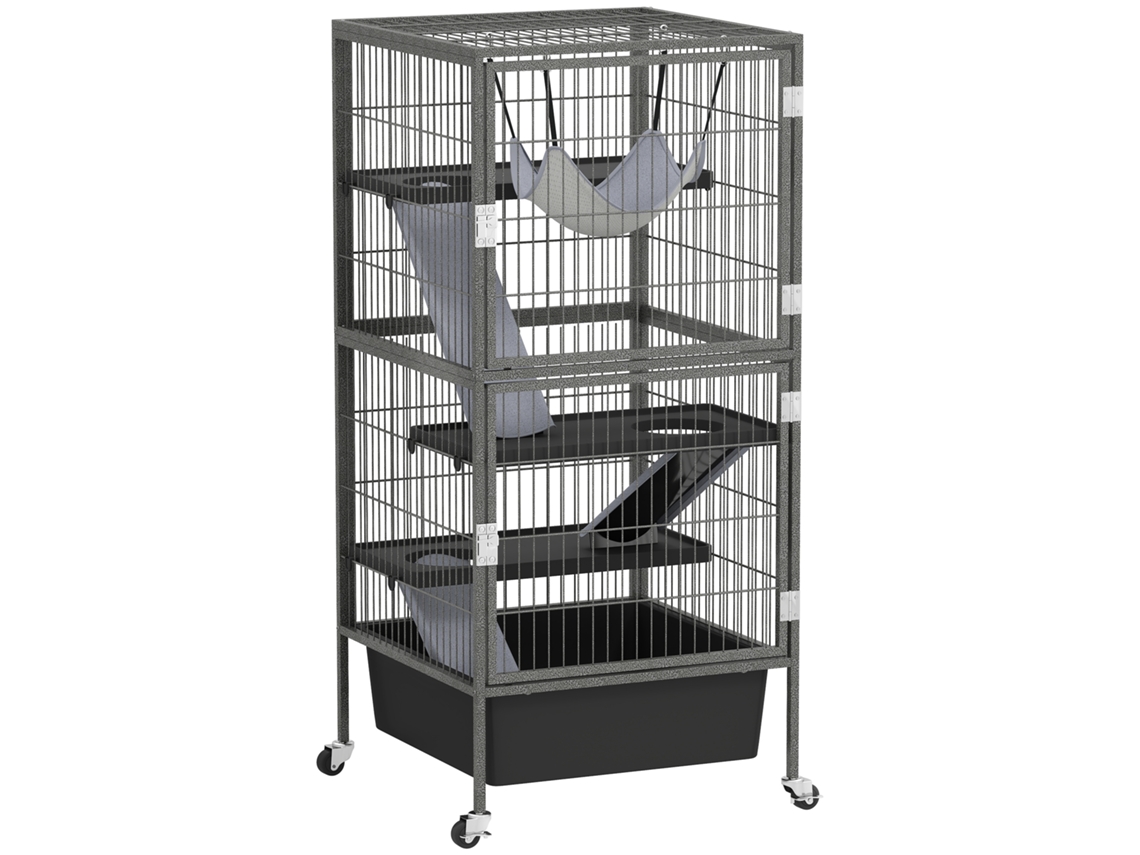 Gaiola Hamster 5 Andares E-TOWN, tubos, roda, escadas, casinha, bebedouro, 46x30x58cm