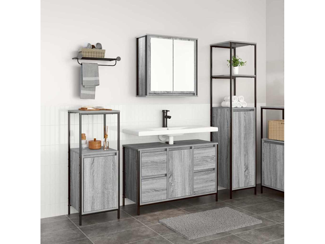 Vidaxl Conjunto De Móveis Para Banheiro 3 Unid. Sonoma Cinza E Preto