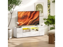 Móvel De Tv, Suporte De Tv, Até 60 Polegadas, Com Luzes Led, 2 Prateleiras E Armários, Painel Da Porta Brilhante, 137 X 35 X 42 Cm, Branco