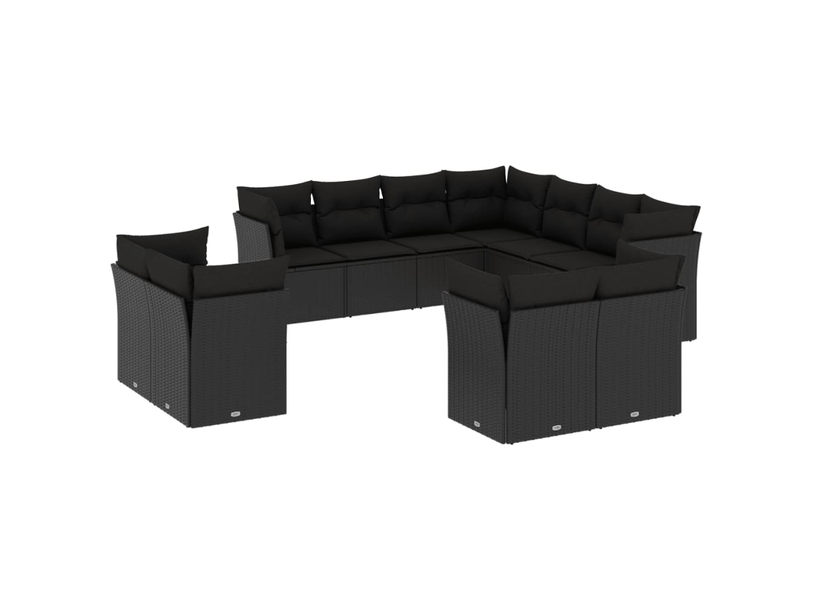 Conjunto de 11 Sofás de Jardim com Almofadões Vime Pe Preto MAISON EXCLUSIVE