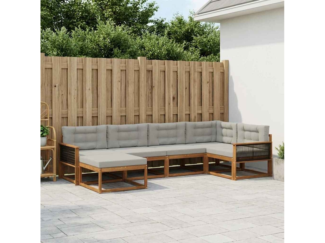Vidaxl Conjunto De Sofás Para Exterior 6 Unid. Natural E Cinza Claro