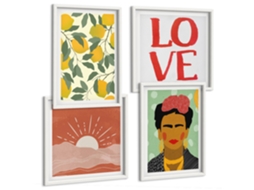 Conjunto De Pinturas Limões, Amor, Retrato De Frida Kahlo Moldura Branca Imagens Para Um Quarto Infantil Espelharte (conjunto De 4 Imagens)