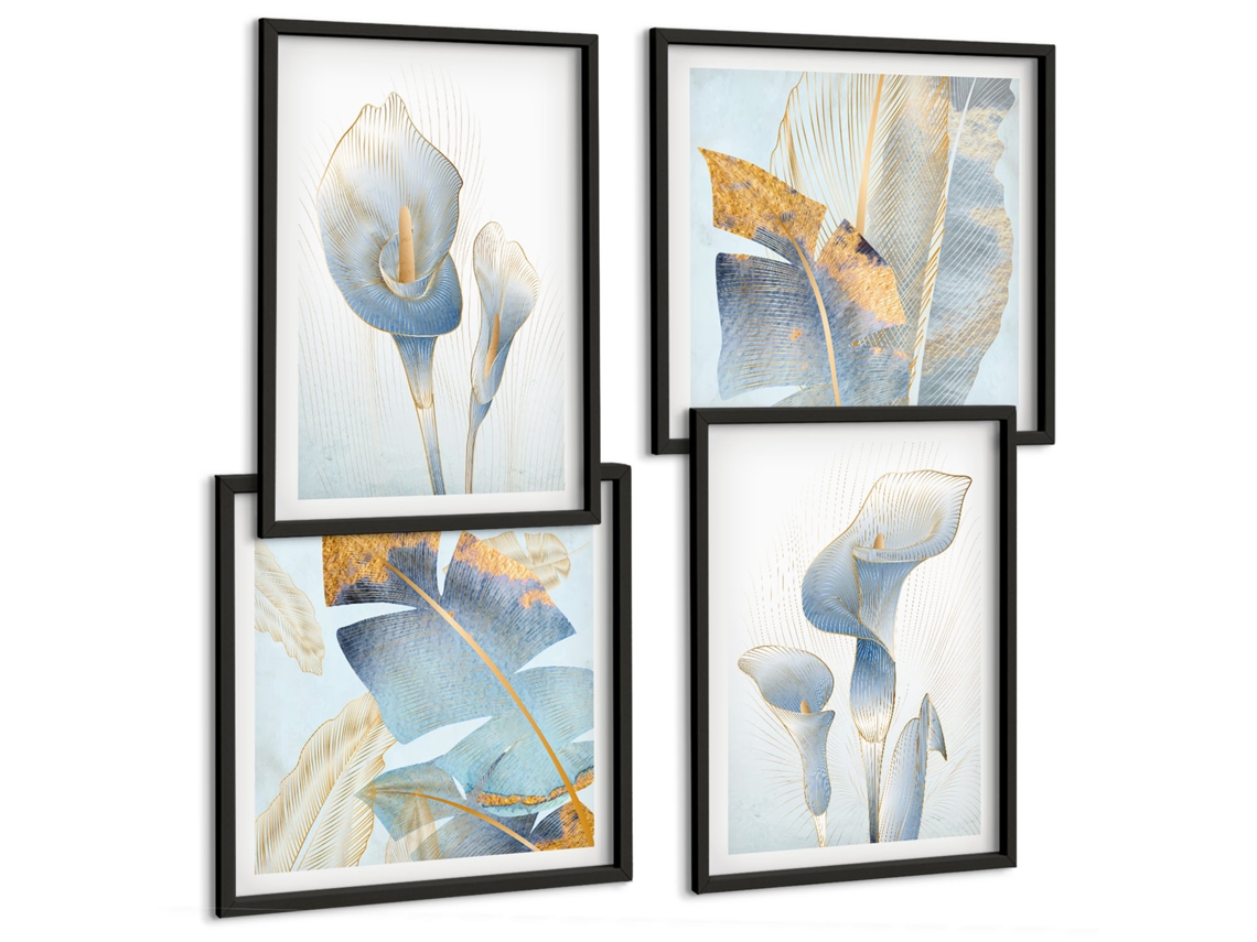 Galeria De Pinturas Murais Texturas Pictóricas, Tinta, Minimalismo Moldura Branca Quadros Para A Sala De Estar Espelharte (conjunto De 4 Imagens)