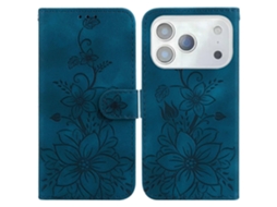 Capa Para Iphone 17 Pro Max Com Suporte, Em Couro Com Relevo De Lírio E Alça De Pulso - Cor Escura.