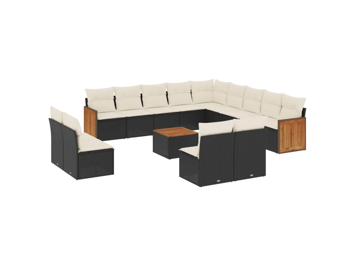 Conjunto 1 Conjunto De Sofás De Jardim Vidaxl Preto Vime Pe (55 X 55 X 37 Cm)