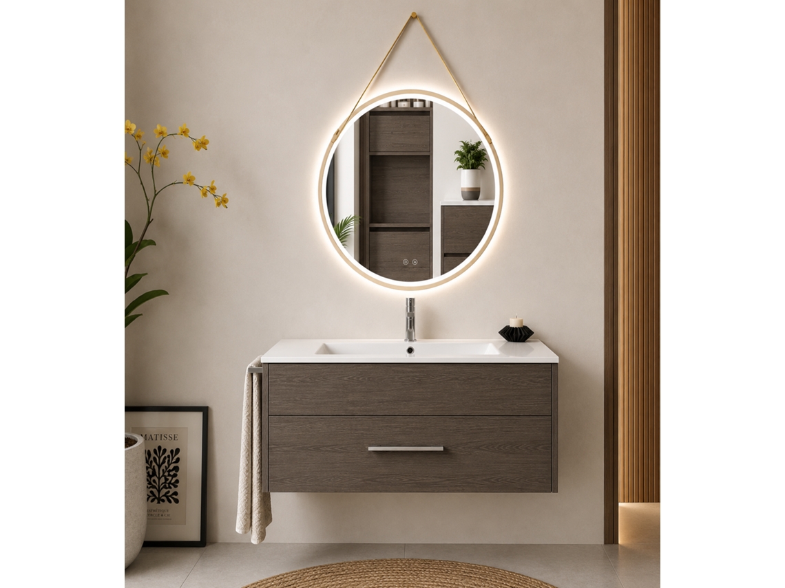 Móvel De Casa De Banho Com Lavatório Origenbath Florencia Sem Espelho 100x45 Cm Carvalho Smoky