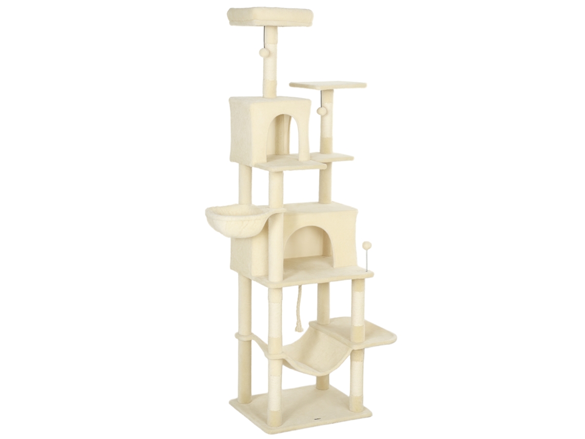 Arranhador Com Plataformas Caverna Postes De Sisal Bolas E Corda Para Brincar 60x48x202 Cm Bege