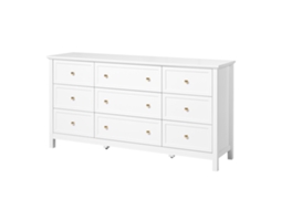 Cômoda Retrô Com 9 Gavetas De Madeira 39,9 X 149,9 X 78,7 Cm Succebuy, Cor Branca