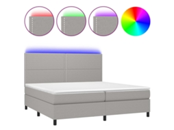 Cama Box Spring com Colchão e Led Tecido Cinza Claro MAISON EXCLUSIVE (200x200 cm)