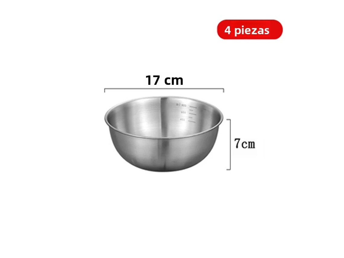 (4 Peças, 17cm, Prata) Tigelas De Cozinha Em Aço Inoxidável, Estilo Coreano, Para Salada De Frutas, Com Marcações.