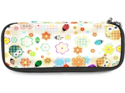 Organizador amplo com estampa floral e detalhes em relevo, ideal para escola, mesa, adultos e meninas.