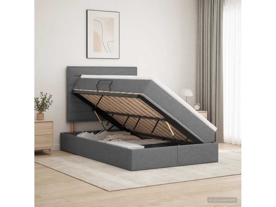 Vidaxl Cama De Armazenamento Led Com Colchão Cinzento-escuro
