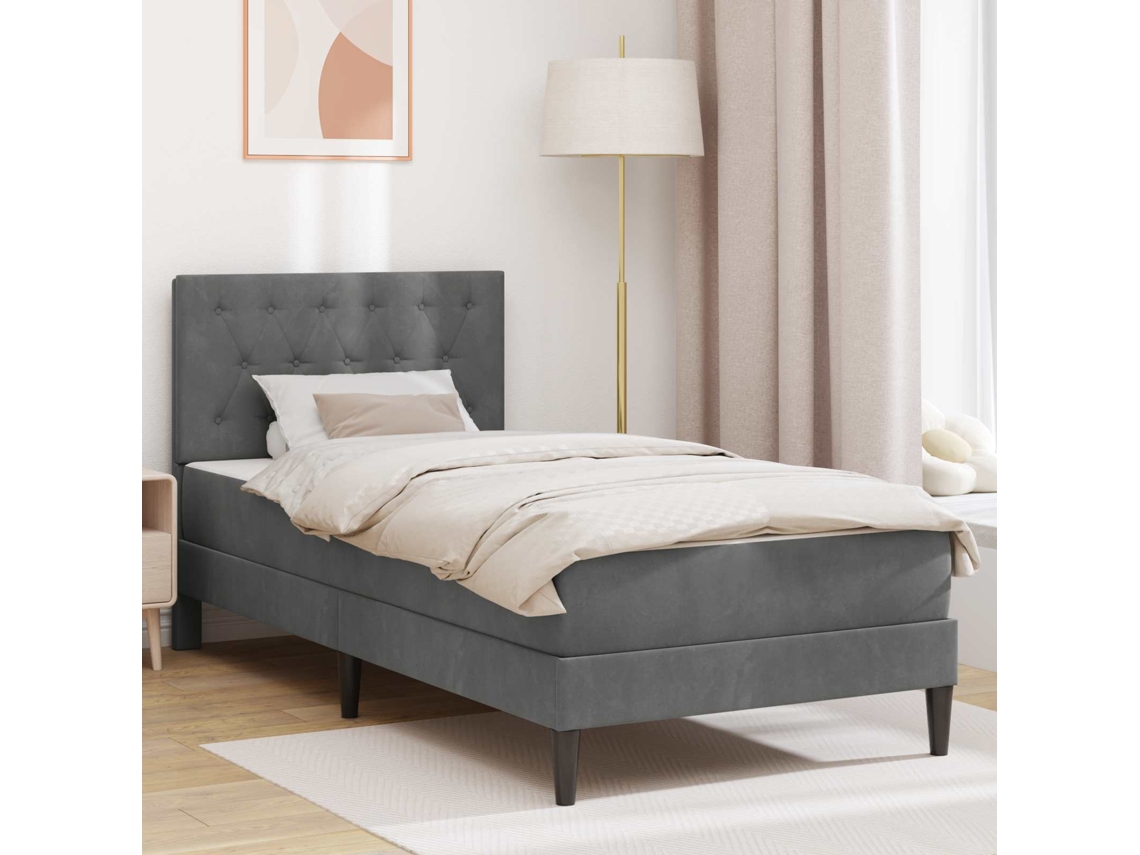 Vidaxl Estrutura De Cama Com Colchão Cinza Escuro 90 X 190 Cm Veludo