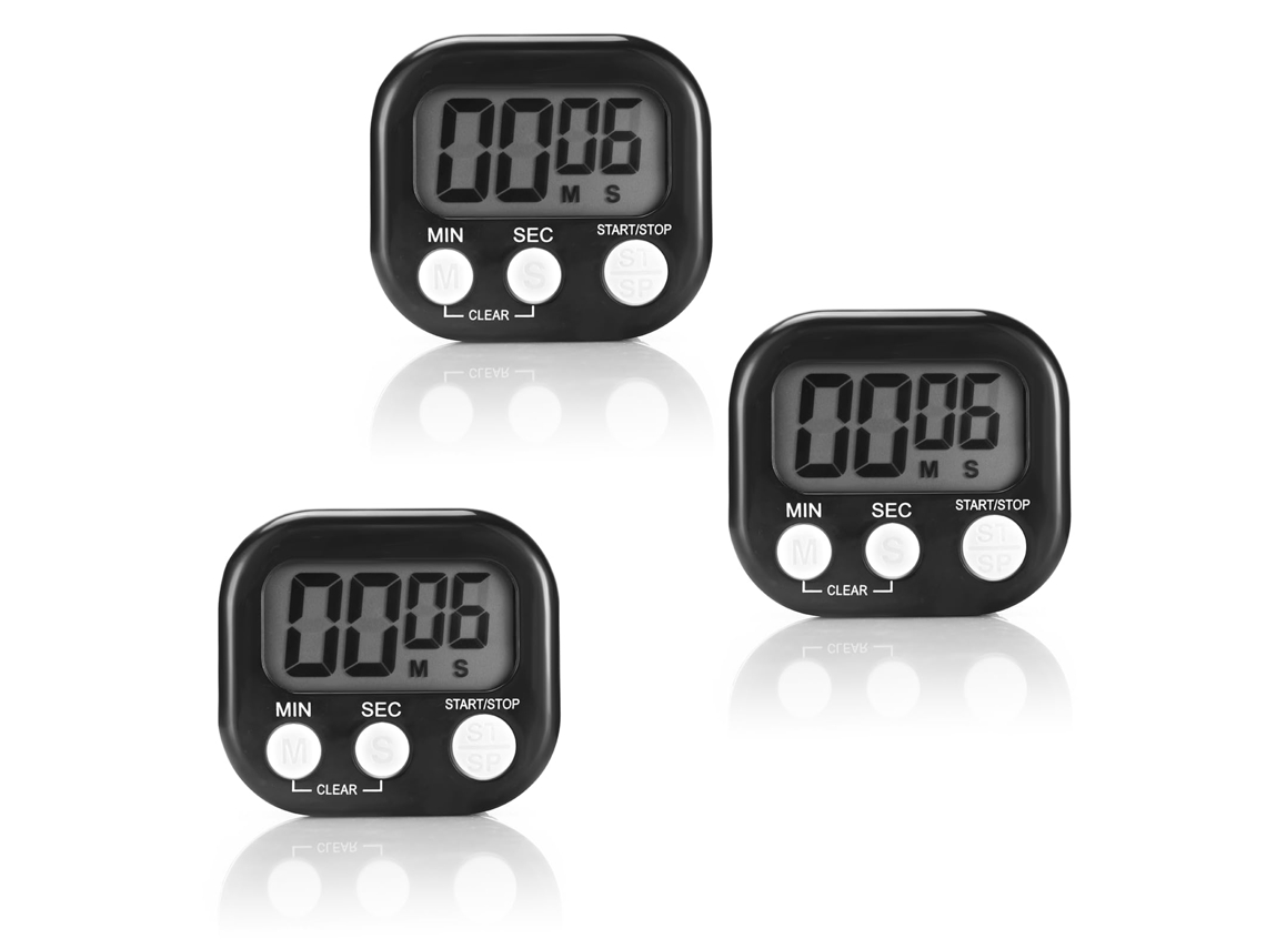Conjunto de 3 Cronômetros de Cozinha Magnéticos LYYTUNG, com Suporte Dobrável, Tela LCD Grande