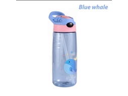 Garrafa de Água Infantil de 500ml com Tampa e Canudo, Livre de Bpa. MDUG (baleia Azul)
