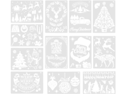Conjunto De 12 Estênceis De Natal Para Pintura, Em Plástico Macio, Modelos Para Decoração De Parede.